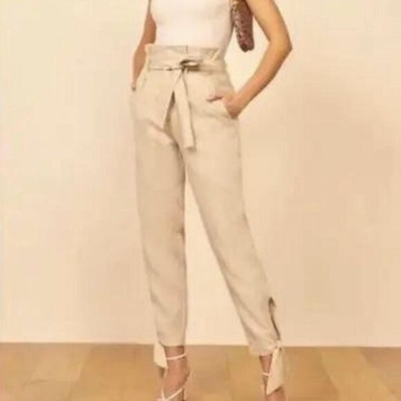 Reformation Avalon Linen Pants Size 14 Pleated Trouser Pockets High Rise Tie NEW - Picture 1 of 12
